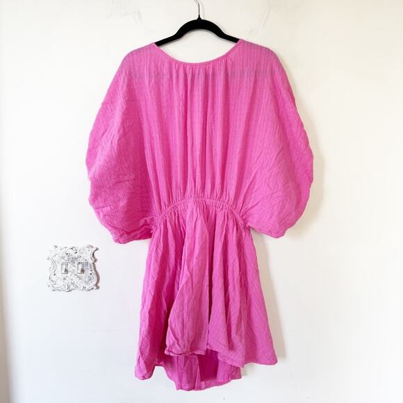 NWOT Aerie Hot Pink Gauzy Golden Hour Mini Dress Open Back Beach Coverup L - Picture 5 of 11